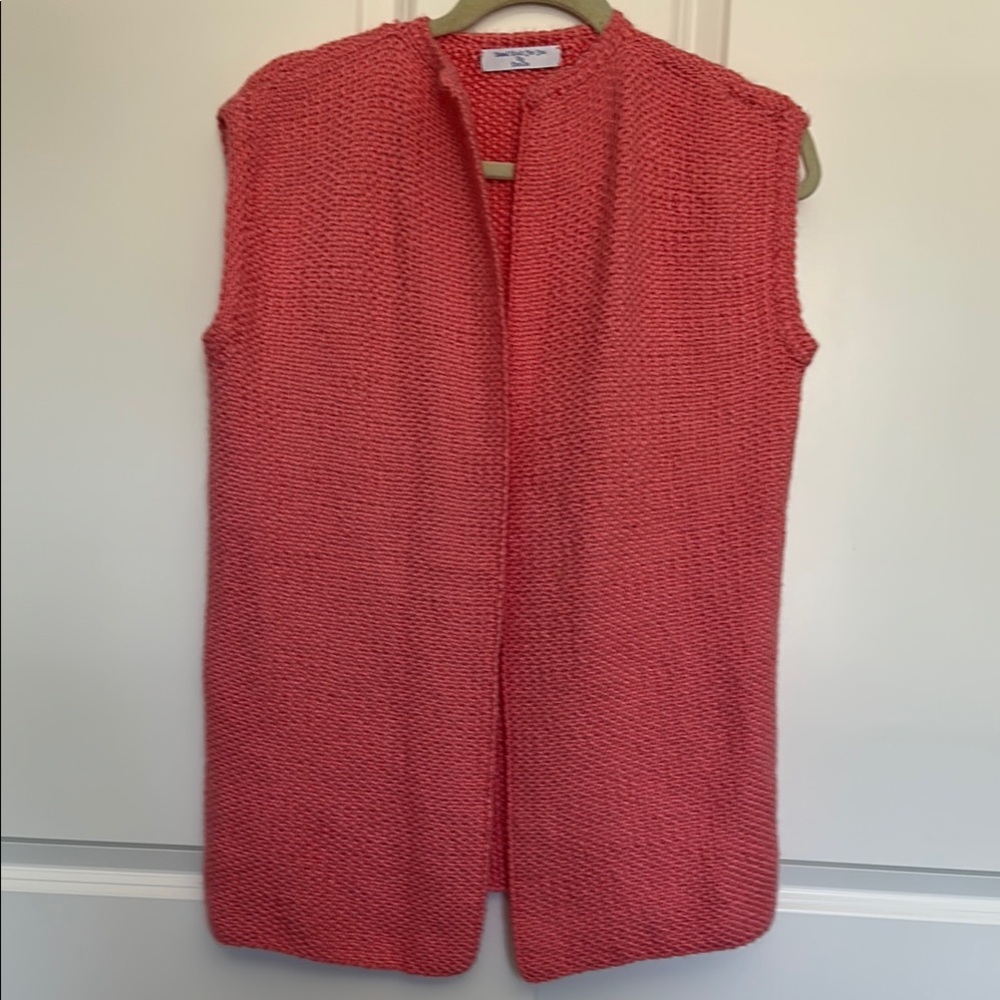Hand Knit For You By DeeCee Pink Boxy Sleeveless Knit Cardigan Vest